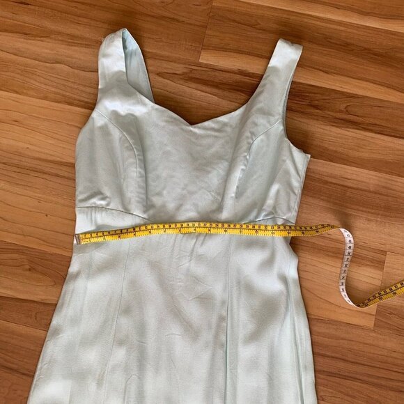 ILGWU Medium Mint Green Full Length Dress Sleeveless Gown With Slit Vintage - Picture 8 of 16